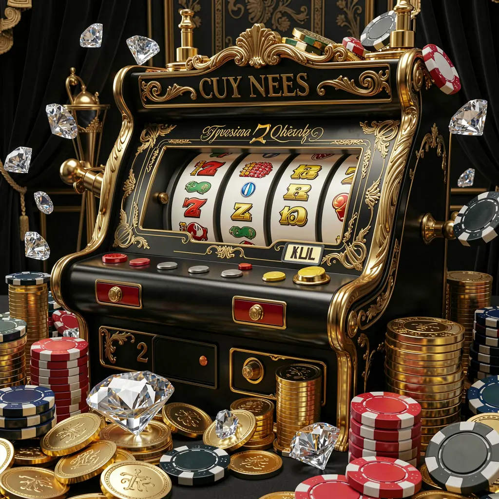 Classic golden slot machine with triple lucky sevens and flying gold coins representing premium slot gaming excitement at CUCIMAX Malaysia